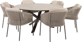 Taste by 4 Seasons Florence tuinset 7-delig - Prado tuintafel Ø160 cm - ceramic sabbia latte