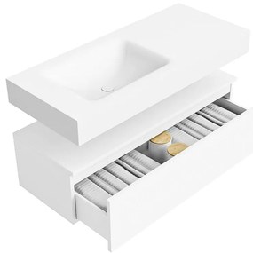 Zaro Alan badmeubel 110cm talc 1 lade met vrijhangende wastafel cloud links zonder kraangat talc