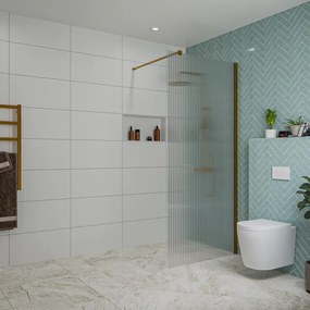 Fortifura Galeria inloopdouche - 90x200cm - ribbelglas - wandarm - Geborsteld koper PVD (Koper) SW797951/SW876702