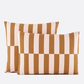 Kussensloop in 50% gerecycled katoen, geometrische print, TABAKA CARAMEL