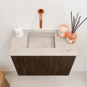 Mondiaz Joya DLux 50cm toiletmeubel walnut met wastafel faye links zonder kraangat opalo