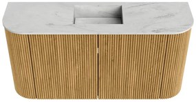 Mondiaz Joya DLux 85cm toiletmeubel ronding links/rechts oak met wastafel faye midden 1 kraangat opalo