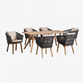 Set Van Rechthoekige Teakhouten Tafel (180x90 Cm) Yolen En 6 Barker Tuinstoelen Grijs – Antraciet - Sklum