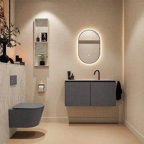 Mondiaz Ture DLux toiletmeubel 100cm dark grey met wastafel opalo midden met kraangat