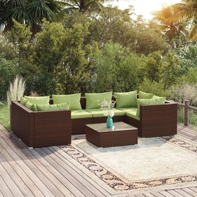 vidaXL 7-delige Loungeset met kussens poly rattan bruin