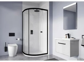 Crosswater Clear 6 kwartronde douchecabine met 1 schuifdeur 100x80x195cm 6mm helder veiligheidsglas mat zwart CAQSBC10X8