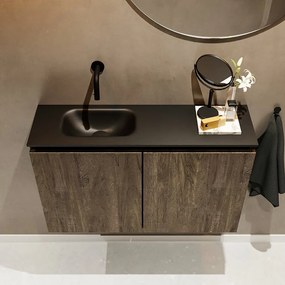 Mondiaz Ture 80cm toiletmeubel dark brown met wastafel urban links geen kraangat