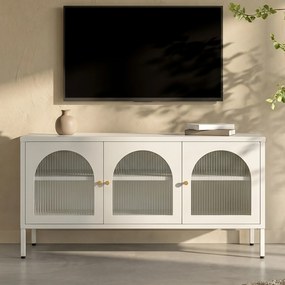 Tv-meubel Met Ribbelglas Off White - 120x40x60cm.