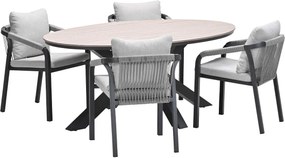 Garden Impressions Tarera tuinset 5-delig taupe - Tulli tuintafel 180x115 cm - light teak vironwood