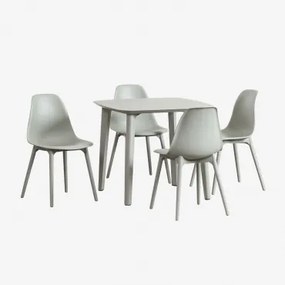 Set Van 85x85 Cm Vierkante Tafel En 4 Tuinstoelen Van Scandinavisch Polyethyleen Groen – Khaki - Sklum
