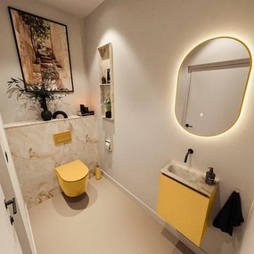 MONDIAZ TURE-DLUX 40cm toiletmeubel Ocher. EDEN wastafel Frappe positie links. Zonder kraangat. TUREDX40OCHL0FRA