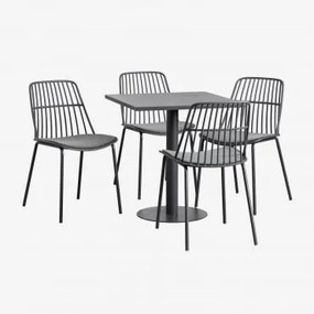 Mizzi 70x70 Cm Vierkante Tafelset En 4 Maeba Tuinstoelen Grijs – Grafiet - Sklum