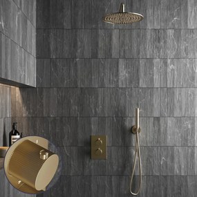 Saniclear Brass Stripes inbouw regendouche met 20cm hoofddouche en muurarm geborsteld messing - mat goud