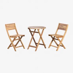 Set Van Ronde Tafel (ø60 Cm) En 2 Opvouwbare Tuinstoelen In Acaciahout Delawer Acacia Bruin - Sklum