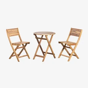 Set Van Ronde Tafel (ø60 Cm) En 2 Opvouwbare Tuinstoelen In Acaciahout Delawer Acacia Bruin - Sklum