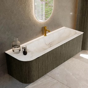 Mondiaz Kurve-dlux 145cm badmeubel ronding links shadow met 1 lade en deur en wastafel big large kraangat rechts frappe