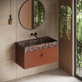Muebles Zahora badmeubel ribbelfront 100cm terracotta met Dark Emperador wastafel zonder kraangat