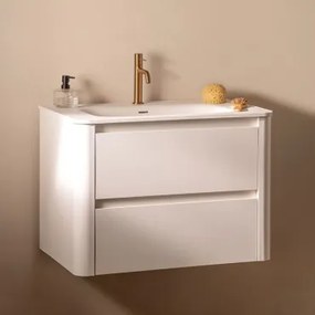 Egerton Zwevend Houten Badkamermeubelset Met Geïntegreerde Wastafel Wit & Spiegelloze & Roségoud Geborsteld ↑20 Cm Met - Sklum