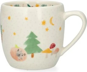 Mok, steengoed, dieren in een kerstbos, Ø8.5 cm