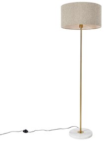 Moderne vloerlamp messing met boucle kap taupe 50cm - Kaso Design, Modern E27 rond Binnenverlichting Lamp