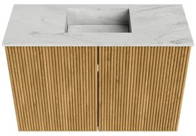 Mondiaz Joya DLux 60cm toiletmeubel oak met wastafel faye midden zonder kraangat opalo
