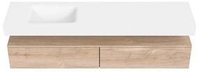 Zaro Alan badmeubel 190cm washed oak 2 lades met vrijhangende wastafel cloud links 1 kraangat talc