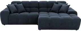 Goossens Excellent Bank Kubus - 40 X 40 Cm Stiksel blauw, stof, 1,5-zits, modern design met chaise longue rechts