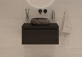 Gliss Design Ares badmeubel 70cm charcoal met rivierstenen waskom