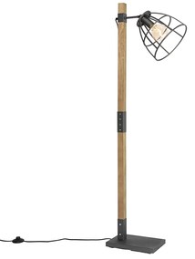Industriële vloerlamp donkergrijs met hout - Arthur
