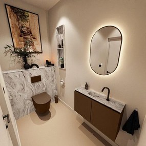 MONDIAZ TURE-DLUX 80cm toiletmeubel Rust. EDEN wastafel Glace positie midden. Met 1 kraangat. TUREDX80RUSM1GLA