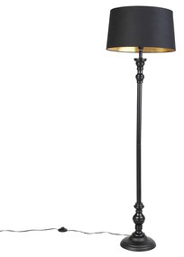Vloerlamp met katoenen kap zwart met goud 45 cm - Classico