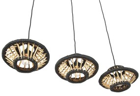 Oosterse hanglamp bamboe met zwart langwerpig 3-lichts - Evalin