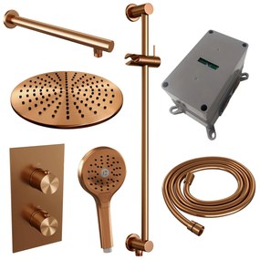 Brauer Copper Edition complete inbouw regendouche met 3 standen handdouche, rechte wandarm, glijstang en hoofddouche 30cm set 44 koper geborsteld PVD