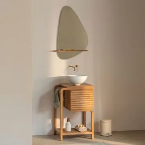 Bradley Teakhouten Badkamermeubelset Rond Wit Keramiek Ø30 Cm Calgari & Onregelmatig Met Houten Plank 55x85 Cm Kai & Orveta Inbouwspoelbak - Sklum