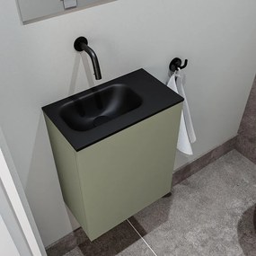 Zaro Polly toiletmeubel 40cm army met zwarte wastafel zonder kraangat links