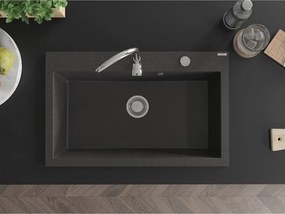 Mexen Elix granieten gootsteen 1-komorige 800 x 500 mm, zwart gespikkeld, sifon chroom - 6527801005-76