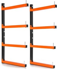 VEVOR 2x Cantileverrek met 4 lagen, opvouwbaar houten opbergrek, 50 kg per laag, metalen wandrek voor werkplaats, magazijn, garage en kelder, gemaakt van koolstofstaal, met in hoogte verstelbare opklapbare armen.