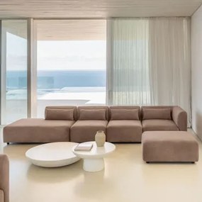 4-delige Modulaire Hoekbank Met Chaise Longue Links En Fogler Poef Corduroy Kameelbruin - Sklum