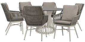 Tivoli Passadena dining tuinset 140 cm rond 6 delig latte keramiek