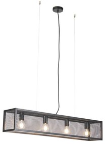 Eettafel / Eetkamer Industriële hanglamp zwart met gaas 4-lichts - Cage Industriele / Industrie / Industrial E27 Binnenverlichting Lamp
