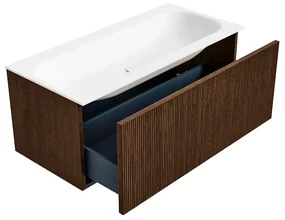Mondiaz Kurve 100cm badmeubel walnut met 1 lade en wastafel big medium midden zonder kraangat