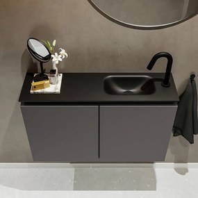 Mondiaz Ture 80cm toiletmeubel dark grey met wastafel urban rechts 1 kraangat