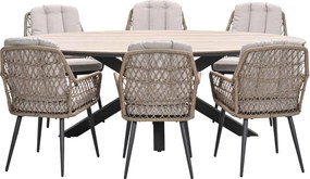 Garden Impressions Kalibo tuinset 7-delig natural - Tulli tuintafel 220x115 cm - light teak vironwood