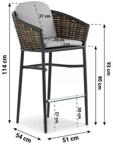 Barstoel Aluminium/wicker Taupe-naturel-bruin Coco Palm