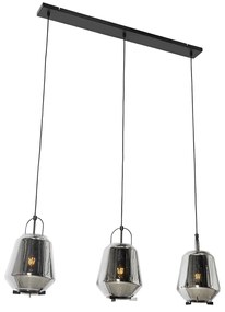 Hanglamp zwart met smoke glas 23 cm langwerpig 3-lichts - Kevin