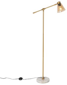 Art Deco vloerlamp brons met marmer en amber glas - Nina Art Deco E27 Binnenverlichting Lamp