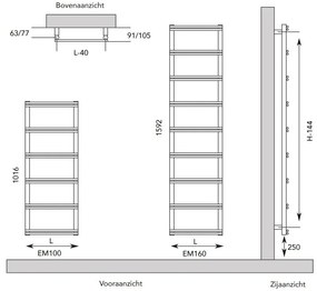 Instamat Emma design handdoekradiator 159.2x50cm zwart mat 455W