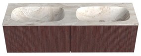 Mondiaz Kurve-dlux 150cm badmeubel ruby met 2 lades en wastafel stor small dubbel zonder kraangat frappe