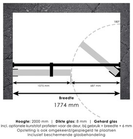 Brauer JC profielloze nisdeur 180cm met 70cm deur koper