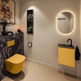 Mondiaz Ture DLux toiletmeubel 40cm ocher met wastafel lava links met kraangat